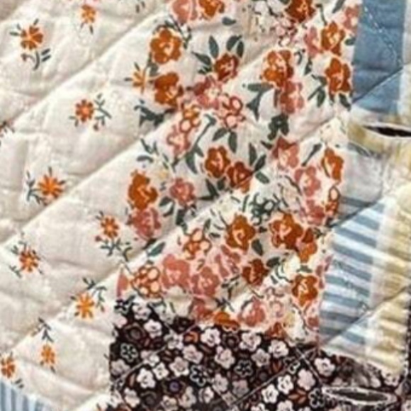 Cozy Floral Patchwork Print Open Front Quilted Jacket Coat - Picture 3 of 4